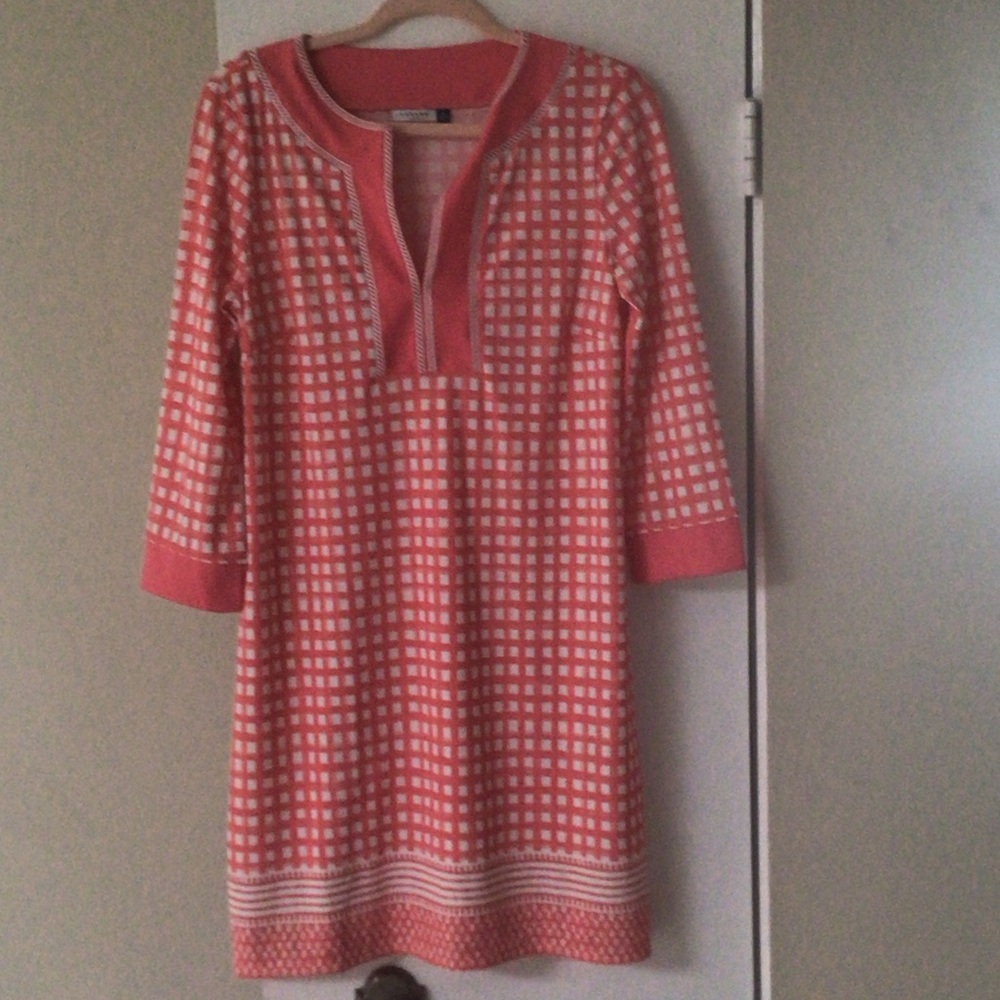 Cabana Life Coral and White Checkered Tunic
